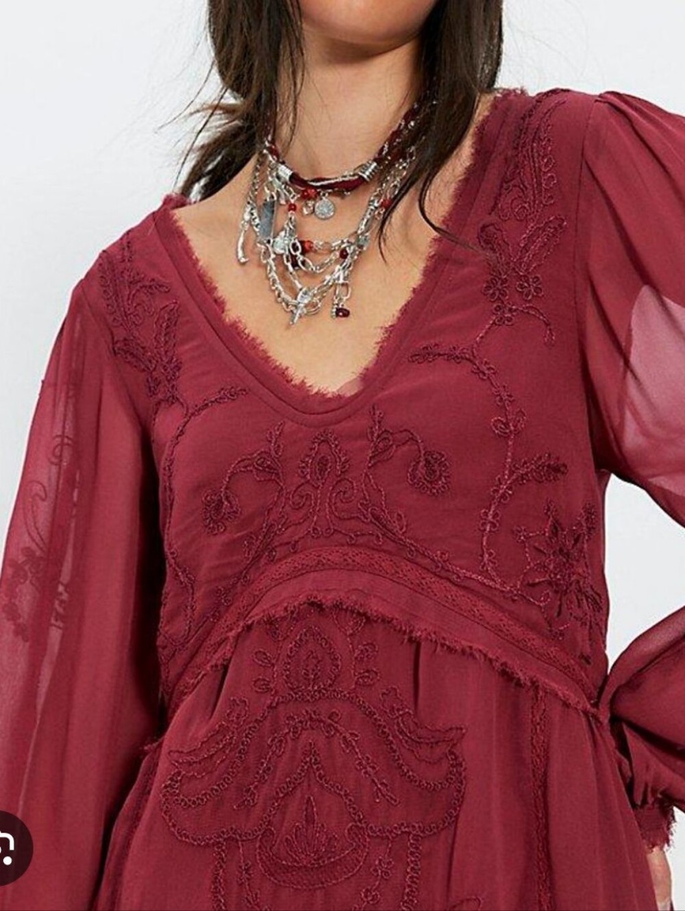 Free People To the Clouds Cranberry Red Mini Dress Small NWOT Boho Festival Chic